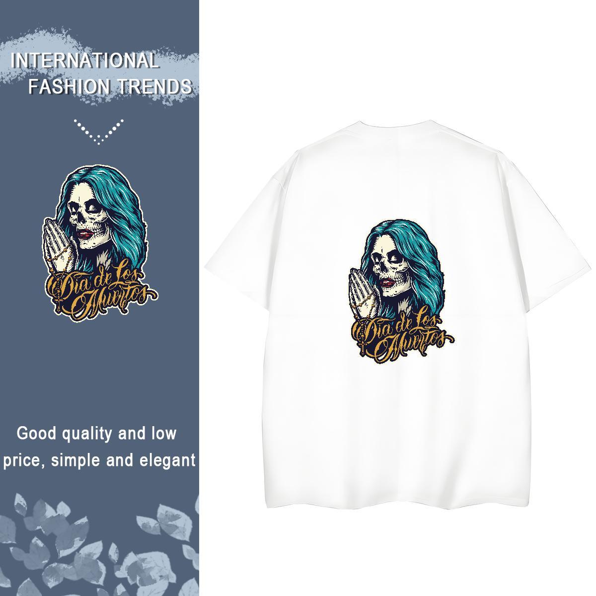 2024 Women T Shirts 100% Cotton 230g O Neck Short Sleeves Home Outdoor skull Woman Tshirt Popular Customized Print Clothings