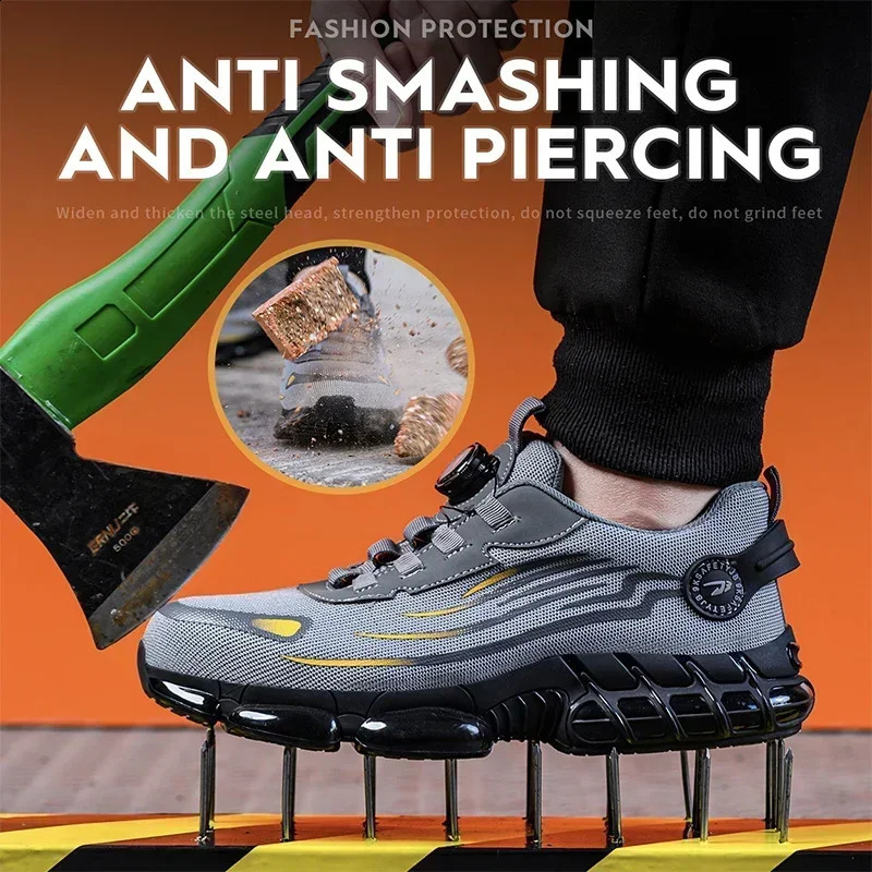 Rotating Button Safety Shoes Men Anti-smash Anti-puncture Work Shoes Fashion Men Sport Shoes Security Protective Boots Men 240902