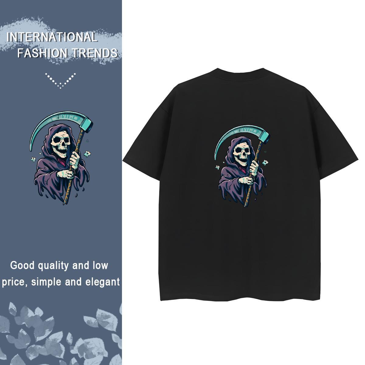Brand T-Shirts for Women 230g Cotton Round Neck Short Sleeve Spring Summer skull Tshirt for Man Woman Soft Anime Oversized Tees Shirts
