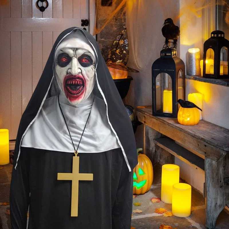 2023 Latest Halloween Horror Latex Mask Bloody Horror Demon Mask Full Head Realistic Nun Masquerade Realistic Latex Nun Mask M240906