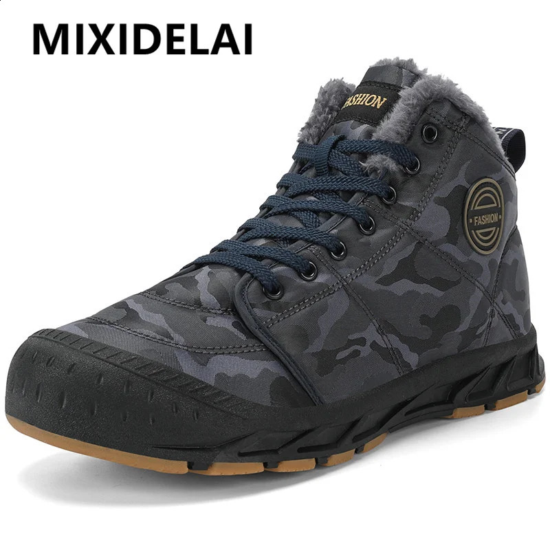 Mens waterproonkle boots winter warm plush snow mens outdoor sports shoes work rubber large size 240907