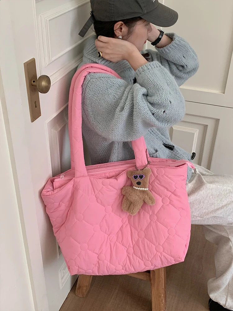 Pink Feather Shoulder Handbag for Women Large Capacity Cloud Bag for Women Cotton Bag for Women 240903