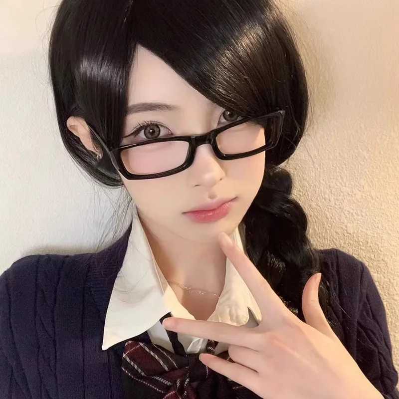 2024 Kroean Harajuku Square Eyeframe Womens Fashion Plain Anti Blue Glasses Role Playing Decorative Glasses y2k Retro Glasses W240906