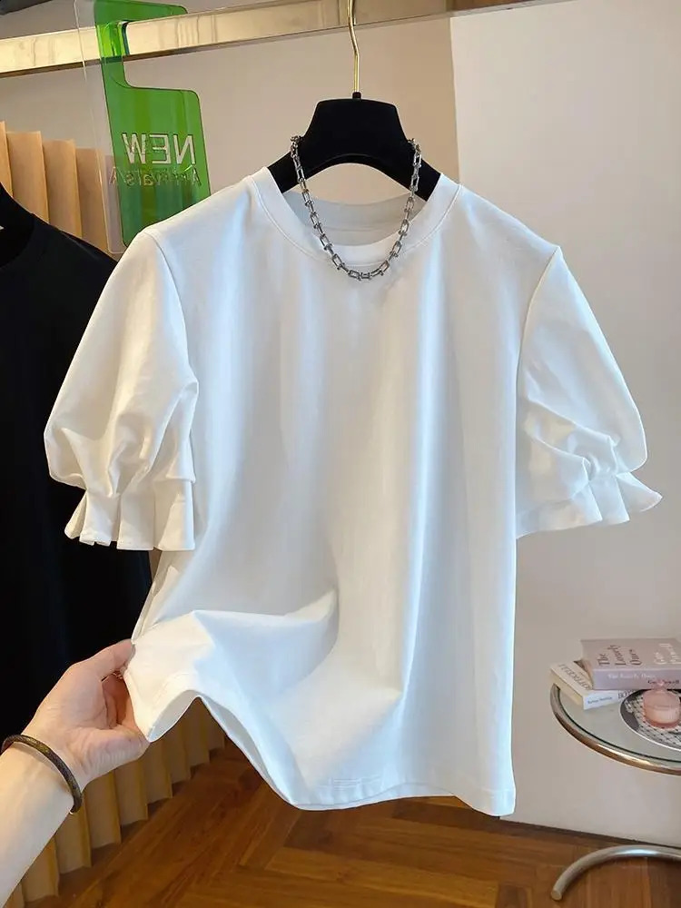 OCEANLOVE T Shirt for Women Puff Sleeve Solid Ruffles Sweet Spring Summer Ropa De Mujer Korean Fashion Retro Loose Tees 240906
