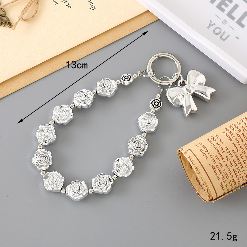 New Silver Plated Flower Bead Fashionable Trend, Love Bow Pendant, High End, Mobile Phone Chain Accessory