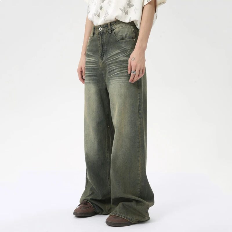 IEFB Fashion Loose Mens Straight Denim Pants American Style Casual Worn-out Wide Leg Jeans Summer Trend 9C6256 240905