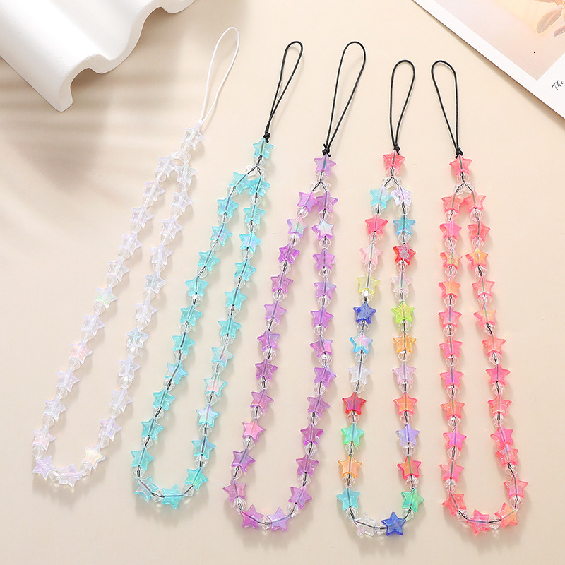 Mermaid Lady Five pointed Star Beaded Chain Case Hanging Pendant fall and Anti loss Phone Rope Female
