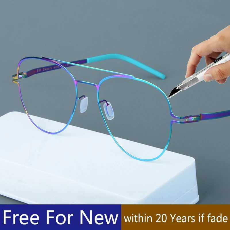 German brand double beam blue frame handmade screw free ultra light 7g oval circular purple glasses without fading glasses edges W240906