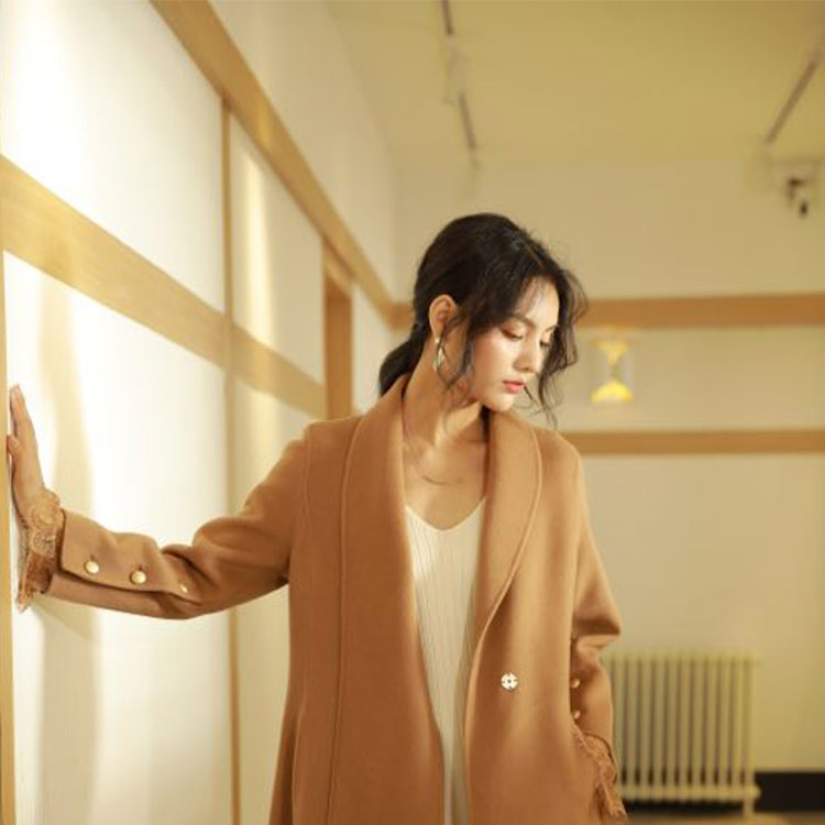 Chic women's thin wool jacket decorated with lace design b| perfect for cool weather chic