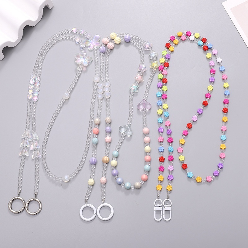 Yilian new AB color butterfly bead diagonal phone case hanging rope dopamine with flower bag shoulder strap chain