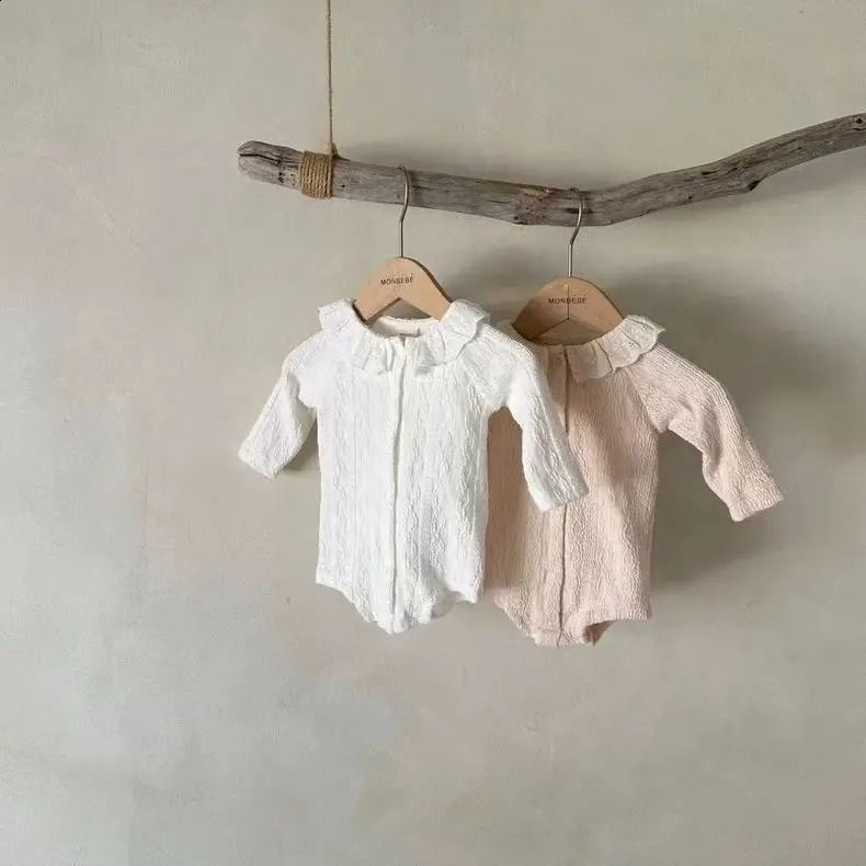 Autumn Baby Long Sleeve Bodysuit Infant Girls Solid Lace Collar Jumpsuit born Cotton Casual Onesie Kids Clothes 0-24M 240902