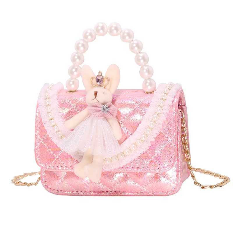 Childrens Bag Spring Summer New Childrens Fashion Candy Colorful Messenger Bag Little Girl Pearl Personalized Handbag W240906
