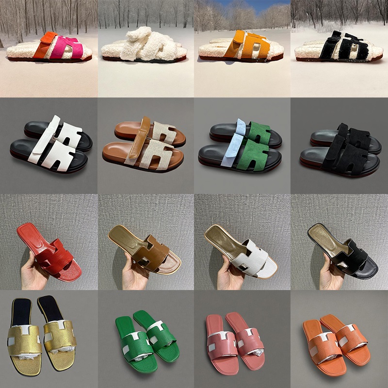 Women Sandals Slippers Designer Classic Flat Slipper Red Black Beige Leather Ladies Beach Party Wedding Shoes fall winter fur slides 35-42