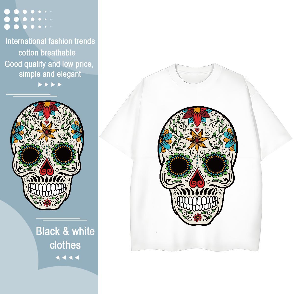 Fashion Casual T-Shirts for Women 230g Pure Cotton O Neck Short Sleeves Outdoor skull Women Tees Brand Graphic Clothes Shirt