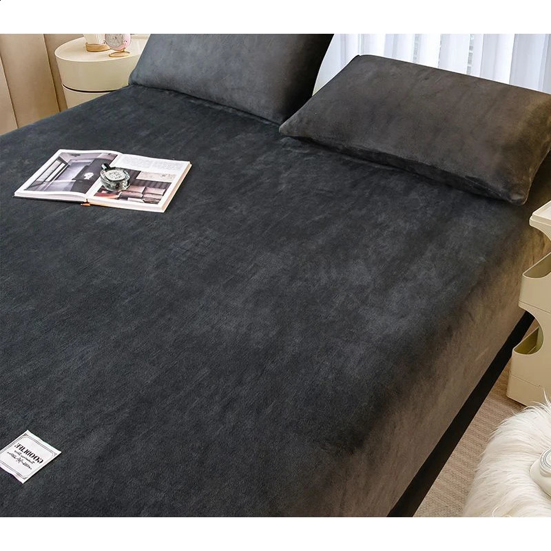 WOSTAR soft warm and snug bed Sheet elastic bedding fluffy coral fleece linen winter double deluxe 240903