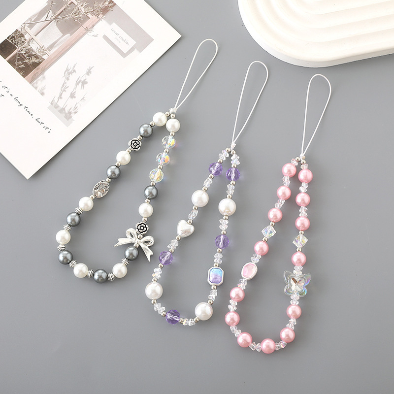 New mixed bead CCD camera mobile phone lanyard luggage keychain hanging chain for women