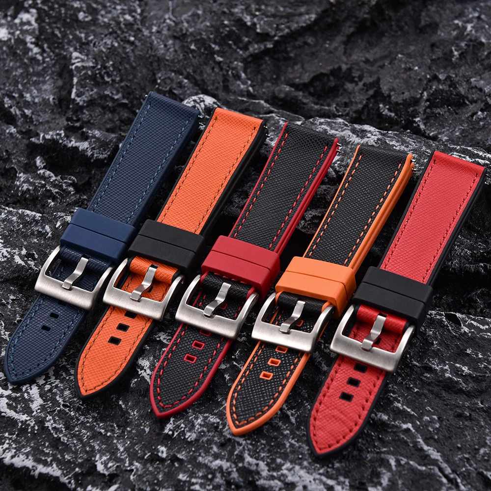 Premium Quality Fluoro Rubber Leather Watch Band 20mm 22mm Hybrid Leather FKM Watch Strap Quick Release Wristband For Mens Watch 240906