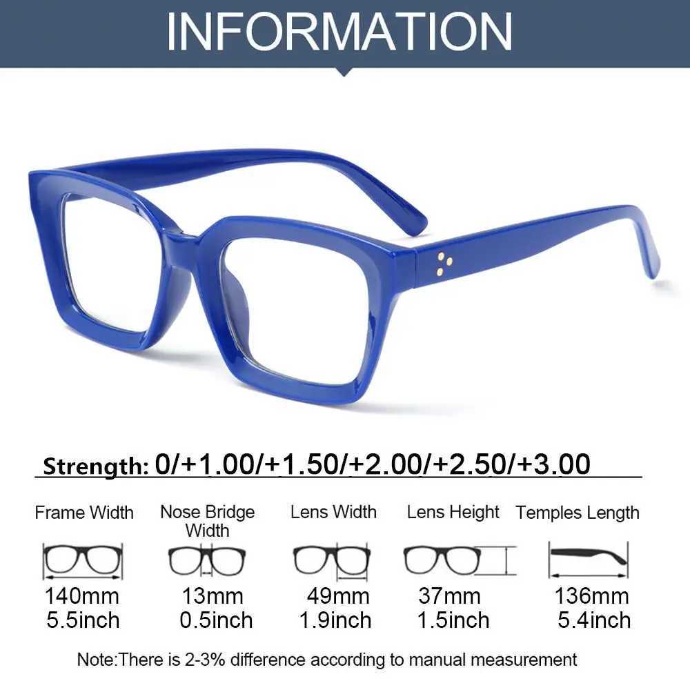 1 pair of multi-color square reading glasses mens large frame fashion Presbyterian glasses diode 0~+3.0 W240906