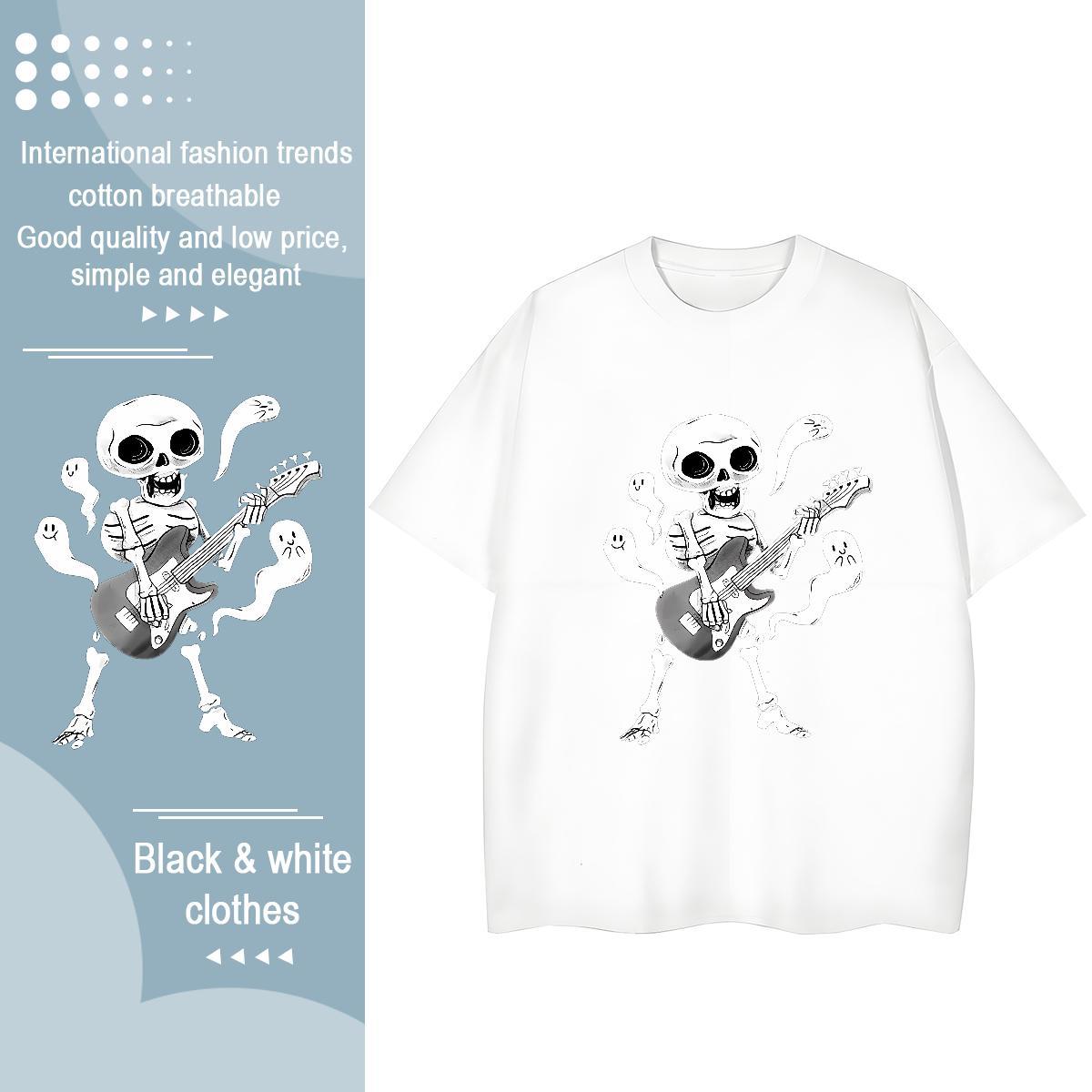 Custom T shirt 230g Cotton Crew Neck Breathable Hip Hop skull Lady T shirt Brand Black White Tops Shirt
