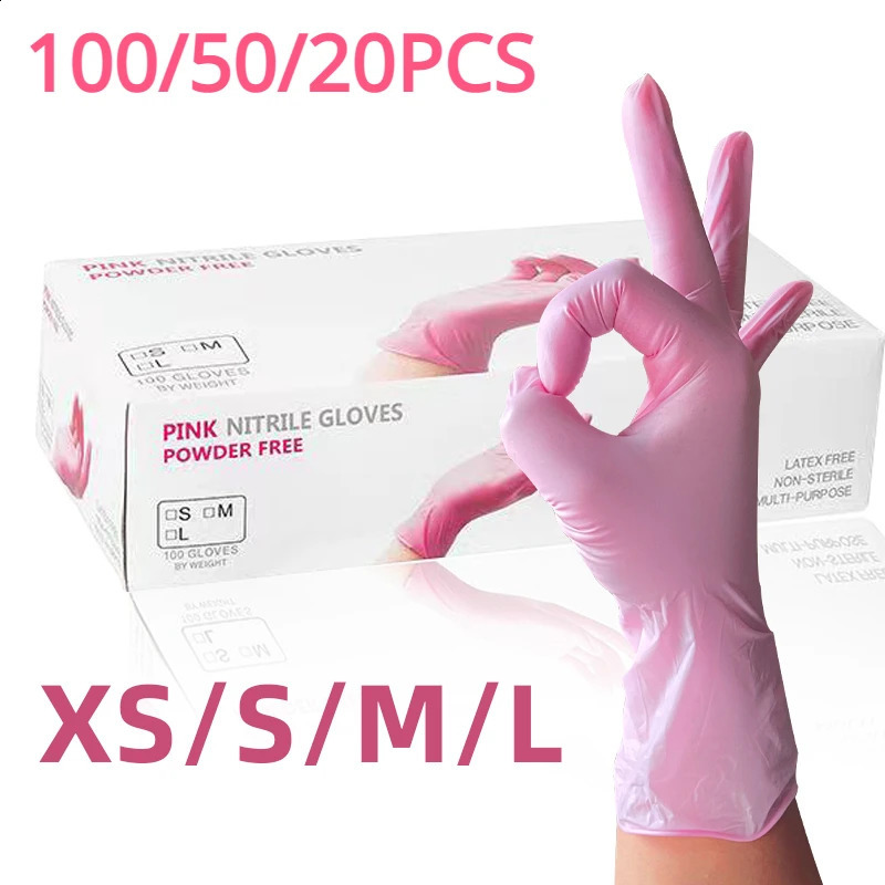 1005020PCS Light Pink Disposable Nitrile Gloves Waterproof Antistatic Durable For Kitchen Cooking Tools 240904