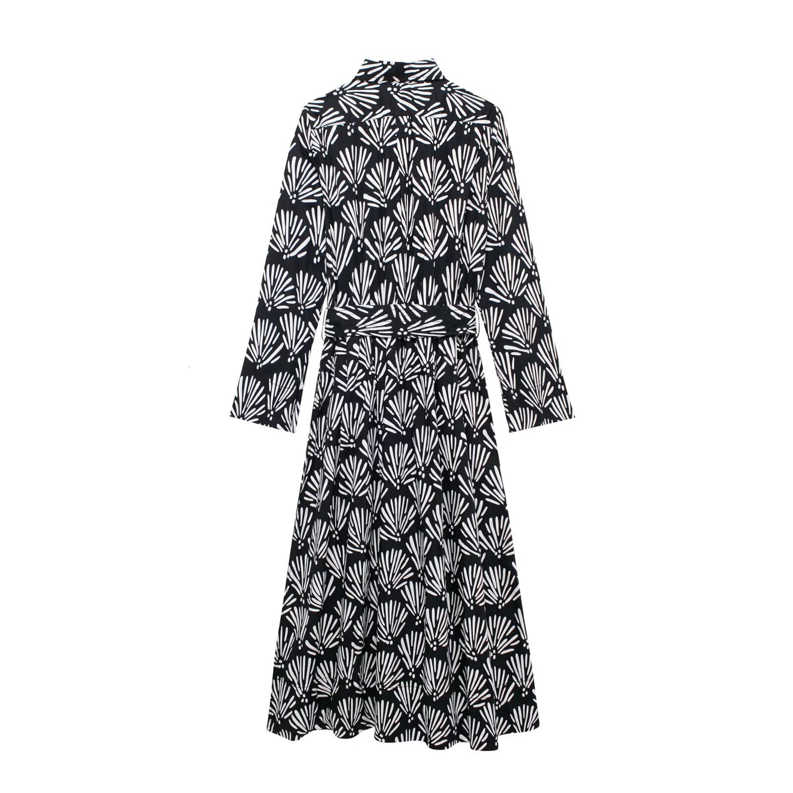 Fashionable Womens Autumn Dress with Printed Lace Up Shirt Style New Product Street Fashion Midi