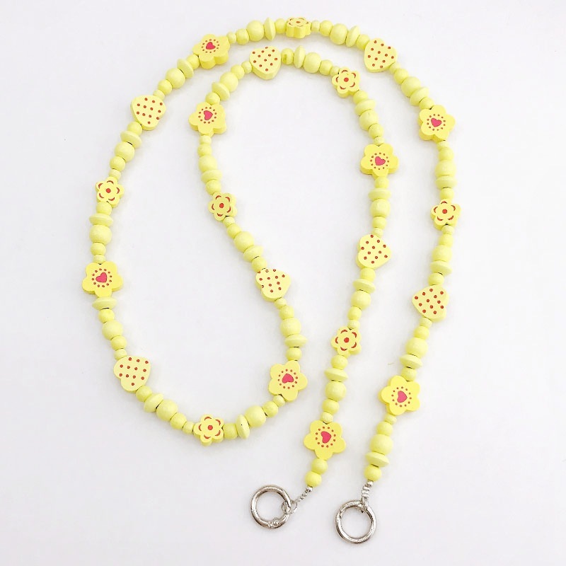 Yilian new wooden flower chain bead love hanging anti fall rope phone case pendant for women