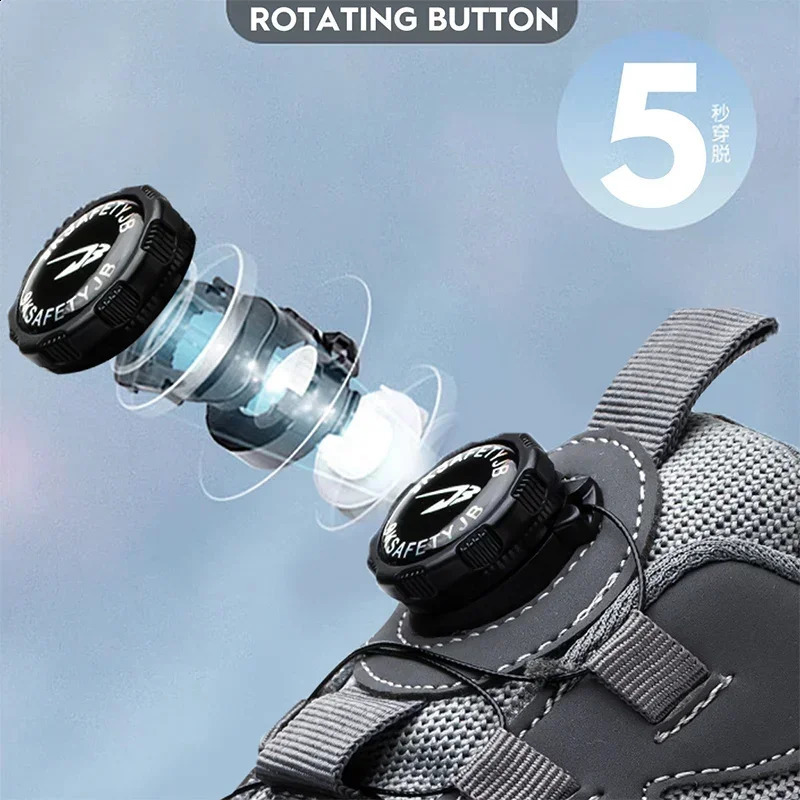 Rotating Button Safety Shoes Men Anti-smash Anti-puncture Work Shoes Fashion Men Sport Shoes Security Protective Boots Men 240902