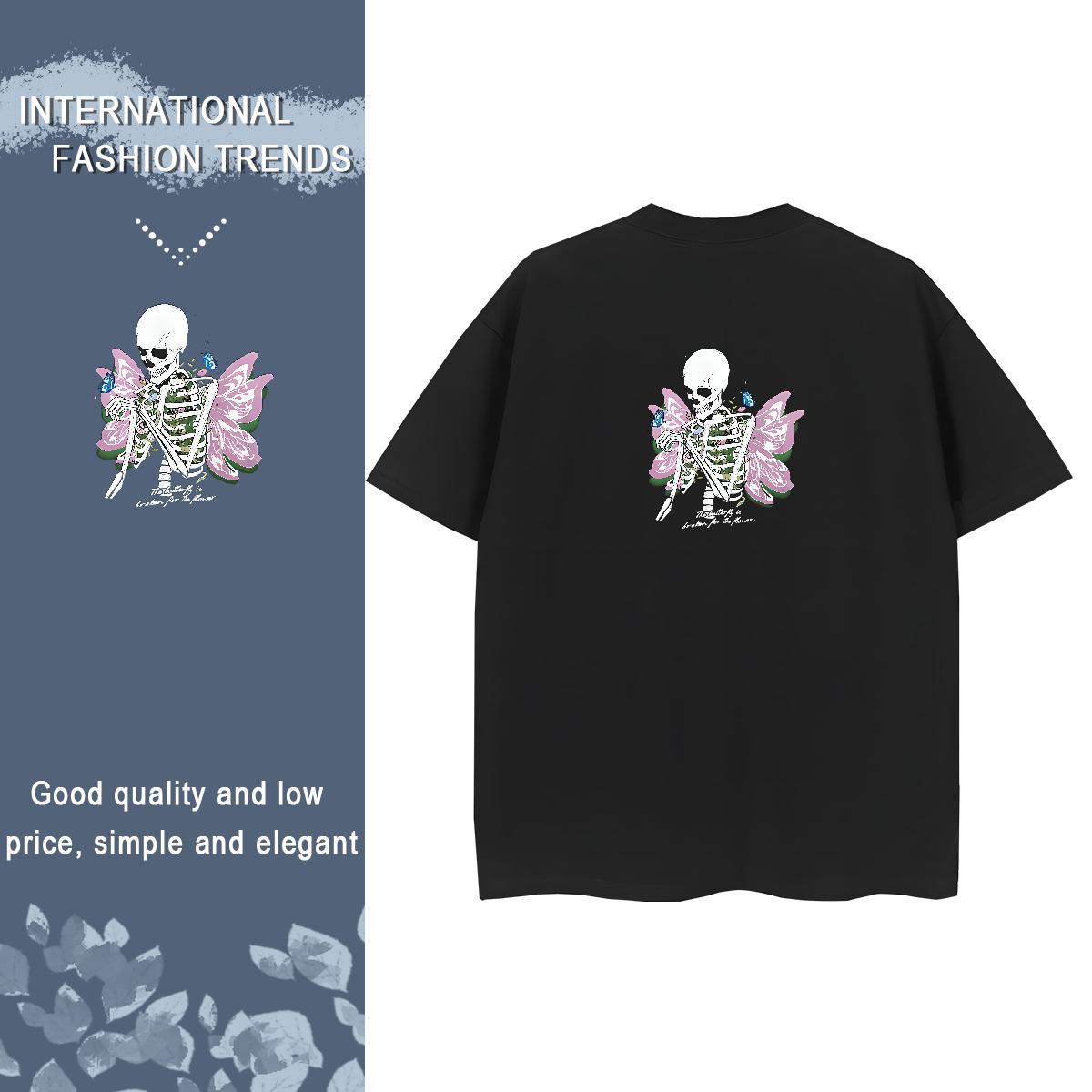 2024 Casual T Shirts Women 230g Pure Cotton Breathable Soft Sports Casual skull Woman Tshirt Comfortable Anime Oversized Top Shirts