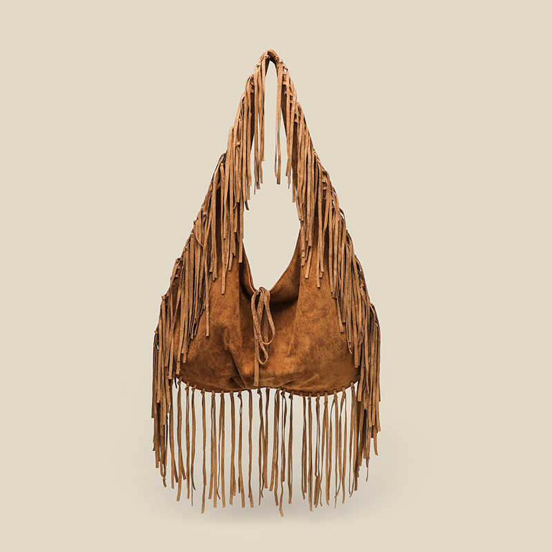 Tassel large capacity trendy versatile shoulder bag casual simple crossbody bag PU leather dumpling bag 240915