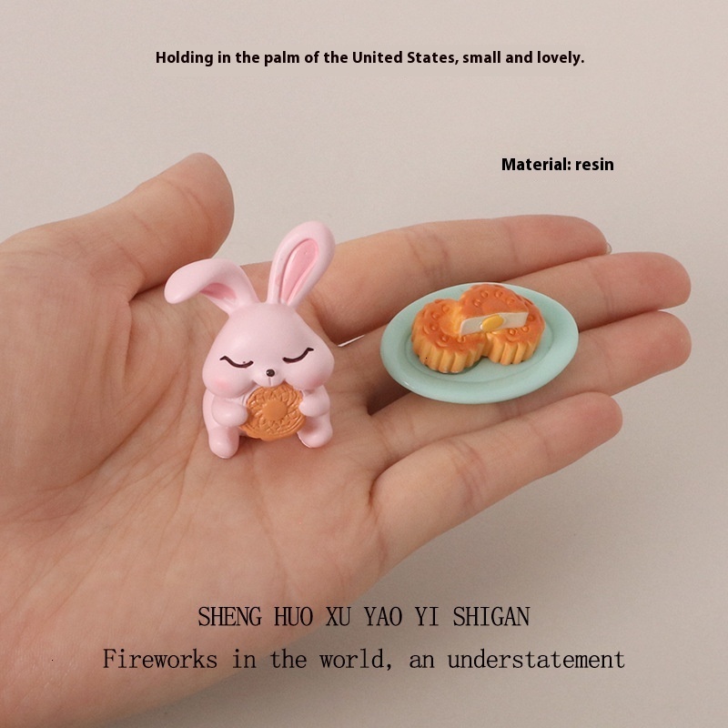 Cute Greedy Pig Mooncake Rabbit Micro Landscape Baby House Food and Play Scene Creative Resin Crafts Home Decoration