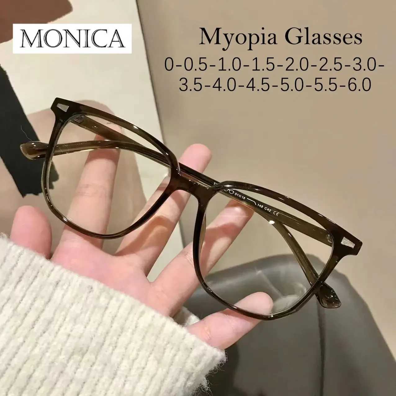 2024 Trondi Olive Green Square Finished Myopia Womens Ultra Light PC Frame Anti Blue Light Prescription Glasses W240906