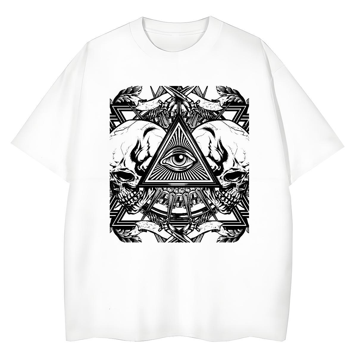 2024 Casual T-Shirts for Women 100% Cotton 230g Round Neck Short Sleeve High Street Hip Hop eye of the devil Women Tees Wholesale Cartoon Floral Print