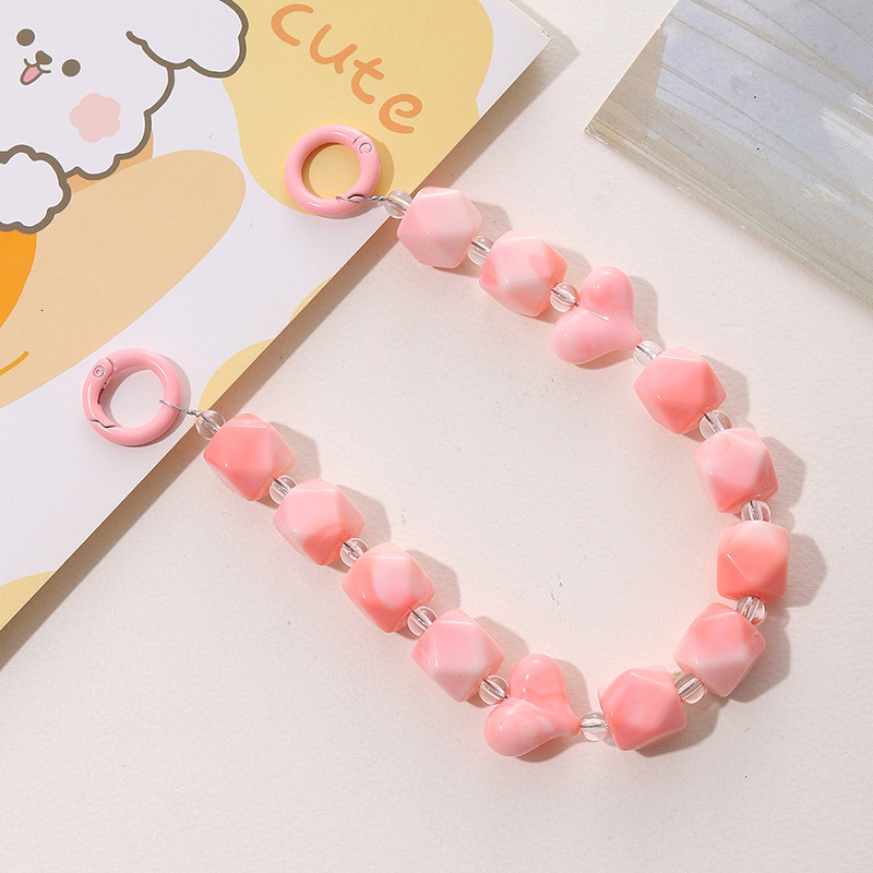 Yilian's new acrylic candy colored heart-shaped hand-held DIY jewelry accessories, handmade bead anti loss chain