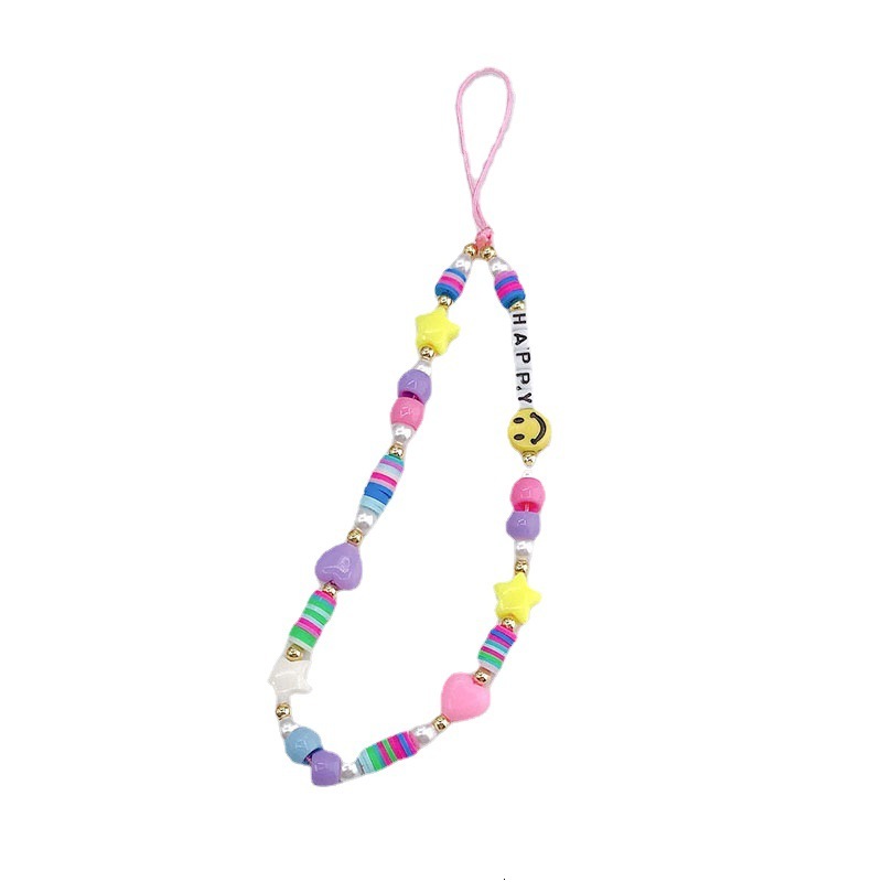 Yilian New Acrylic HAPPY Letter Chain DIY Jewelry Accessories Handmade Beaded Phone Case Pendant