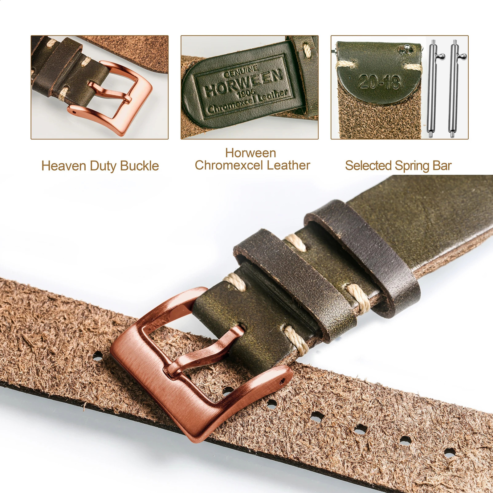 100% Genuine Leather Watch Bands With Quick Release Horween Horse Vintage Leather Watch Strap For Men 22mm18mm19mm20mm 240906
