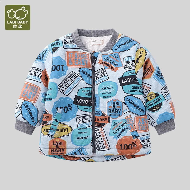 LABI BABY Boys Winter Plush Jacket Thickened Warm Jacket Childrens Jacket Casual Wool Cotton Baseball Jacket Childrens Clothing 240902