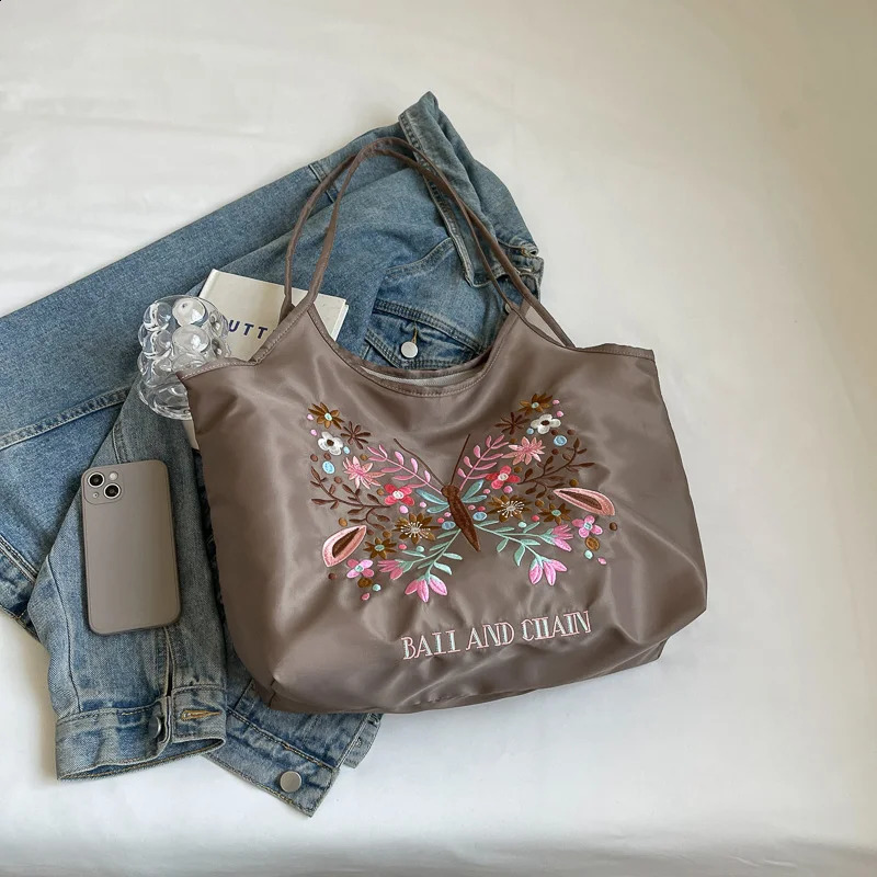 2024 Summer Fashionable Embroidered Shopping Bag Butterfly Style Single Shoulder Crossbody Handbag with Large Capacity 240906
