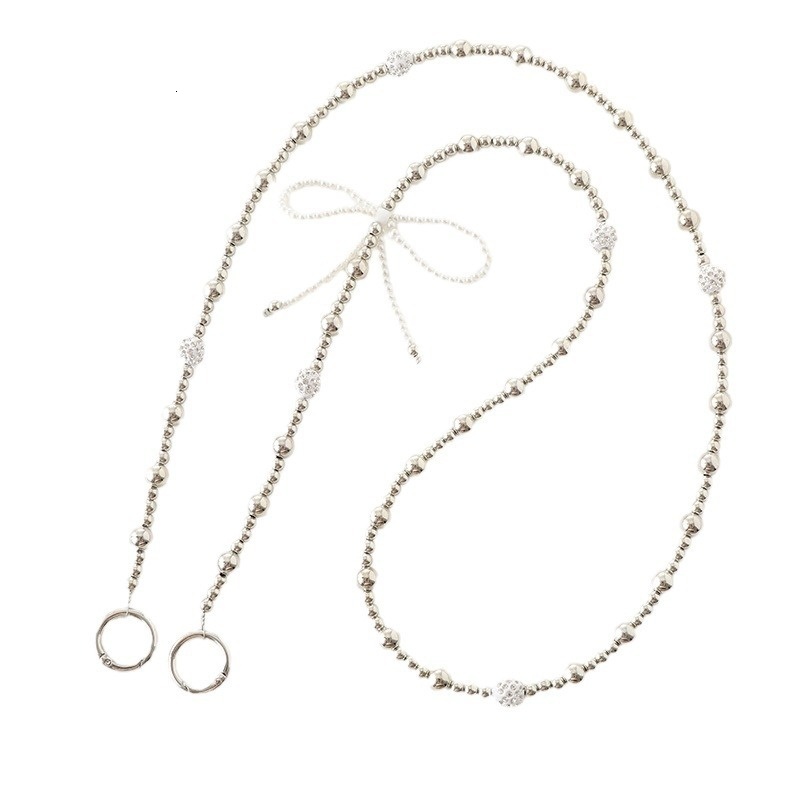 Creative new mobile lanyard, pearl bow, bead string, crossbody luggage accessories, phone case, chain pendant