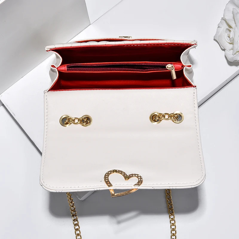Womens Fashion Peach Heart Full Match Messenger Bag Solid Color Womens Square Fashion Shoulder Chain Flip Bag 240904