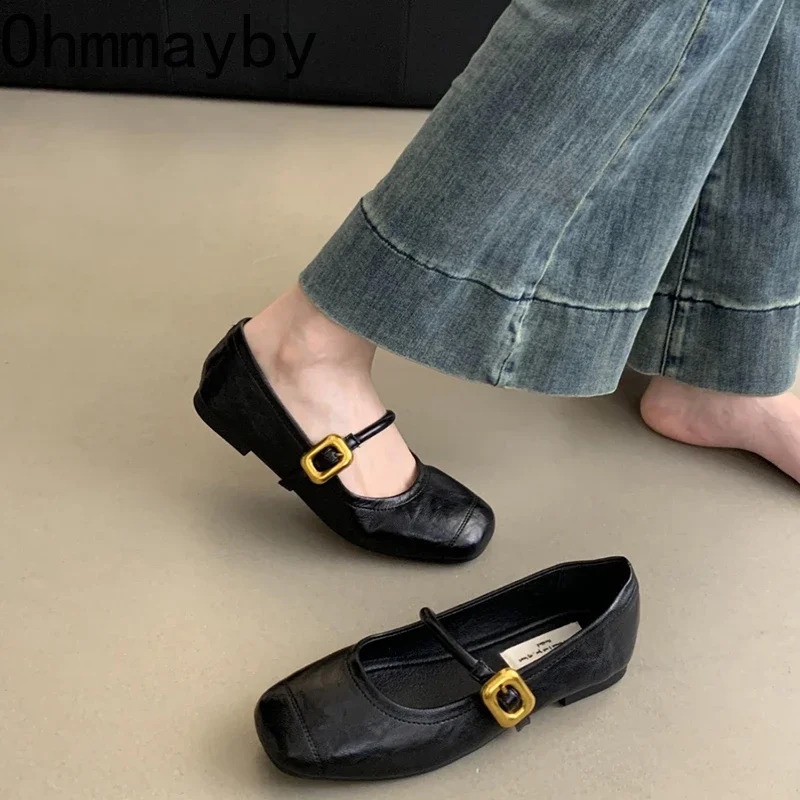 Silvery Women Mary Jane Shoes Fashion Shallow Retro Style Leather Ladies Comfort Soft Sole Flats Graany Footwear 240903
