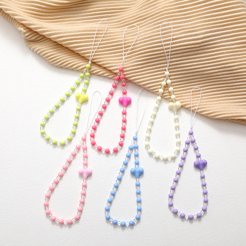 Yilian New Acrylic Love Bead Fashion Versatile Girl Phone Case Hanging Rope Anti Loss Chain Pendant