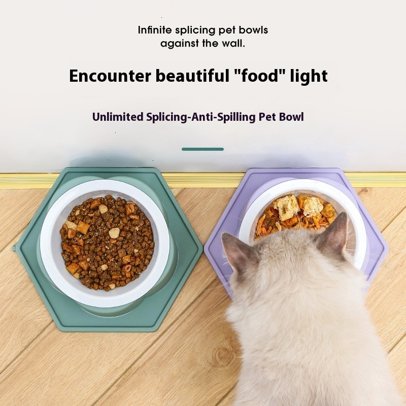 Pet diamond can be combined tilted neck protection, cat food bowl with slanted mouth, knock and anti slip feeding bowl, pet supplies