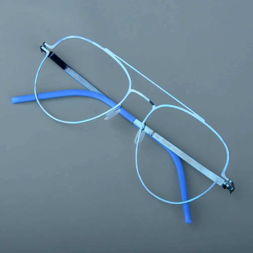 German brand double beam blue frame handmade screw free ultra light 7g oval circular purple glasses without fading glasses edges W240906