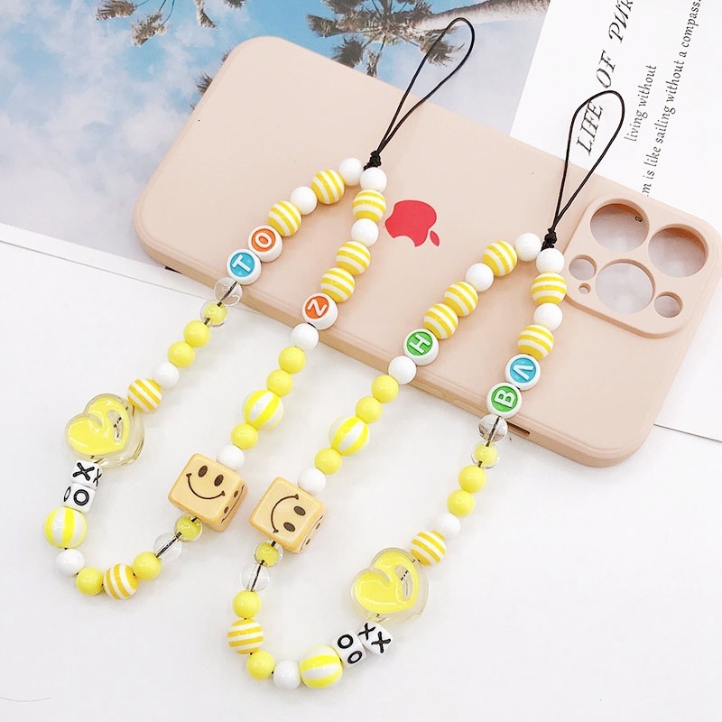 Yilian New Beaded Chain Drip Oil Love Rope Anti Fall Phone Pendant Colorful Letter Hanging Ornament for Women
