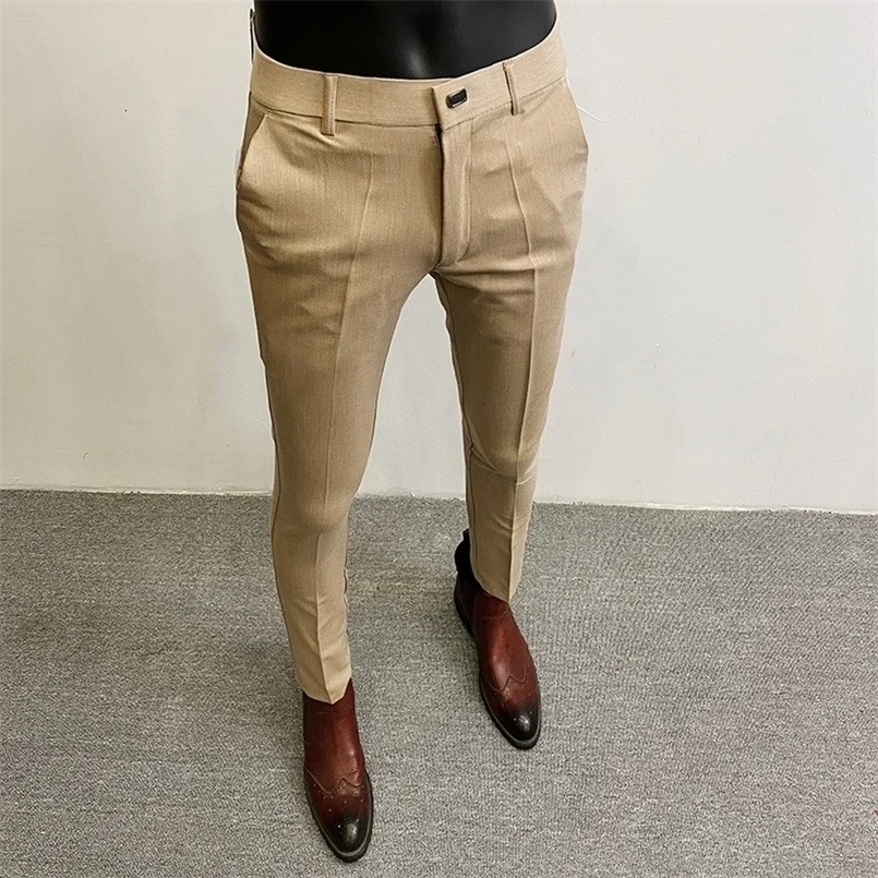 Men Suit Pants 2024 Spring Formal Trousers Stretch Slim Pantalone Hombre Solid Casual Dress Clothing 240906