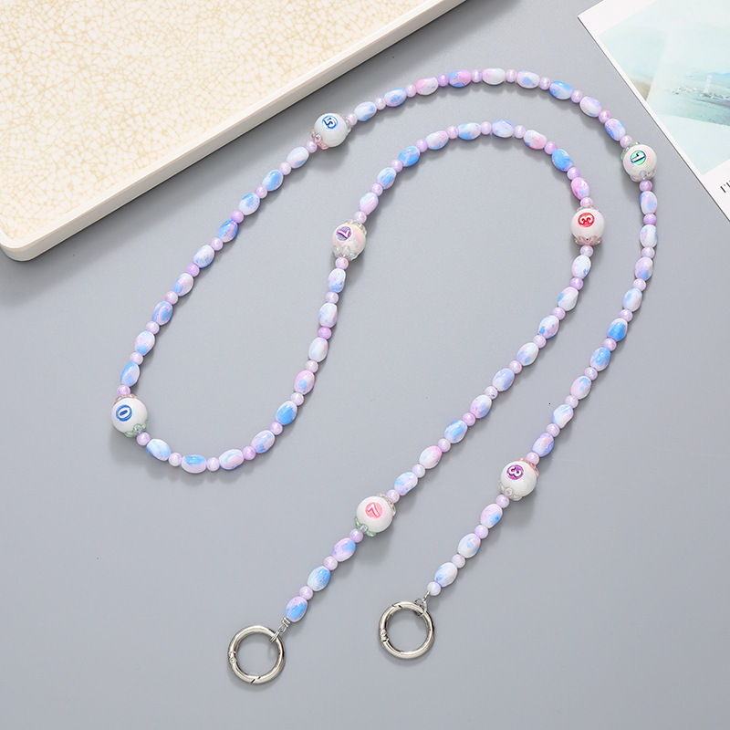 Yilian new flower crystal digital acrylic bead crossbody chain, long mobile phone hanging rope for women