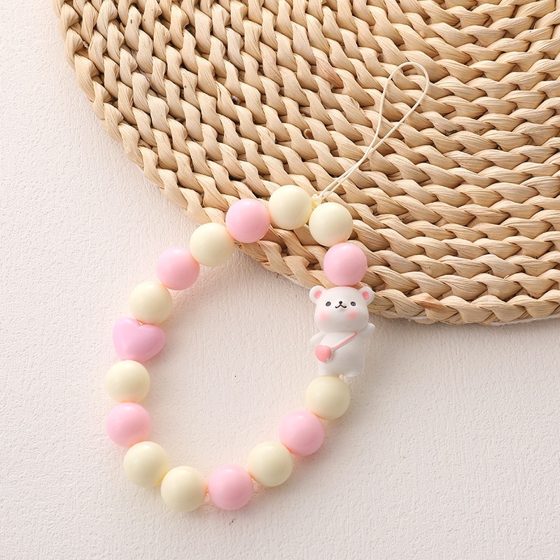 New Candy Cartoon Bow Knot Chain Beaded Cord Mobile Phone Case Hanging Piece Anti drop Wrist Strap Female
