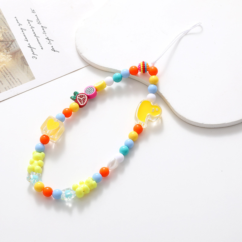 Beaded bow mobile chain, case ornament, anti fall wrist strap, short phone hanging rope for women