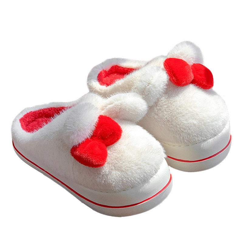 Cotton Winter New 2024 Slippers Indoor Home Furnishings Anti slip Thick Bottom Butterfly Knot for Warmth and Plush Fury Free Shipping Lhshoe