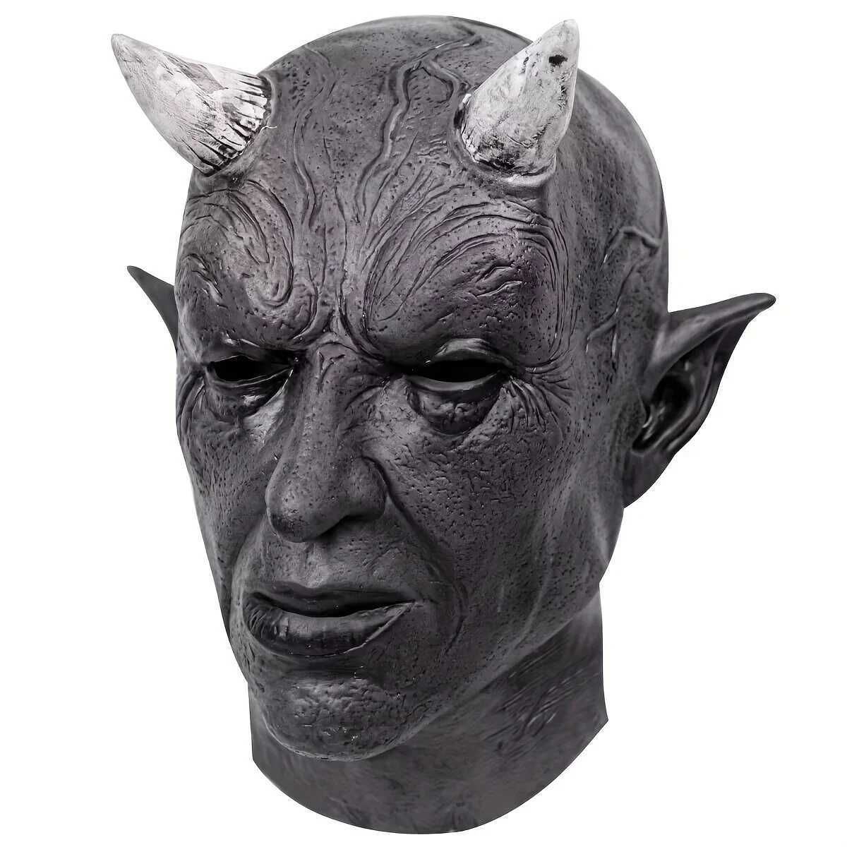 Terror Demon Horn Mask Horror Dark Skin Devil Killer Latex Helmet Masquerade Carnival Halloween Cosplay Party Costume Adult Prop M240906